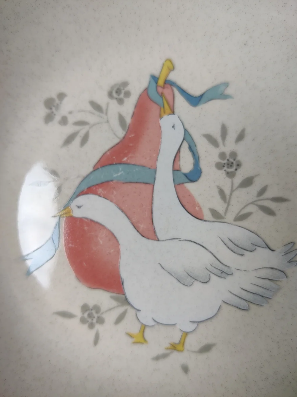 80s International Marmalade Country Goose Large Bowls 3 Pear Blue Ribbon 9.25